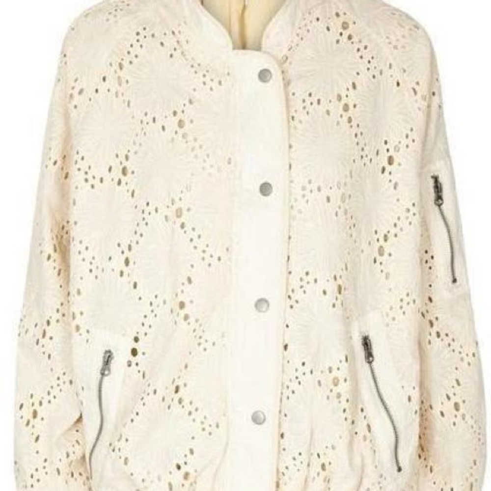 Free People Cream Eyelet Bomber Jacket
